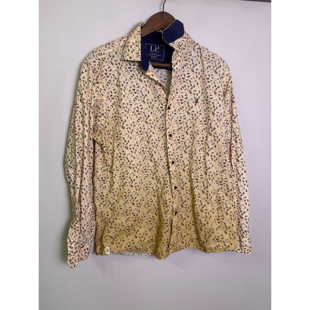 LP Jermyn Fit Men’s Long Sleeve Button Down Shirt Yellow Butterfly Print 42